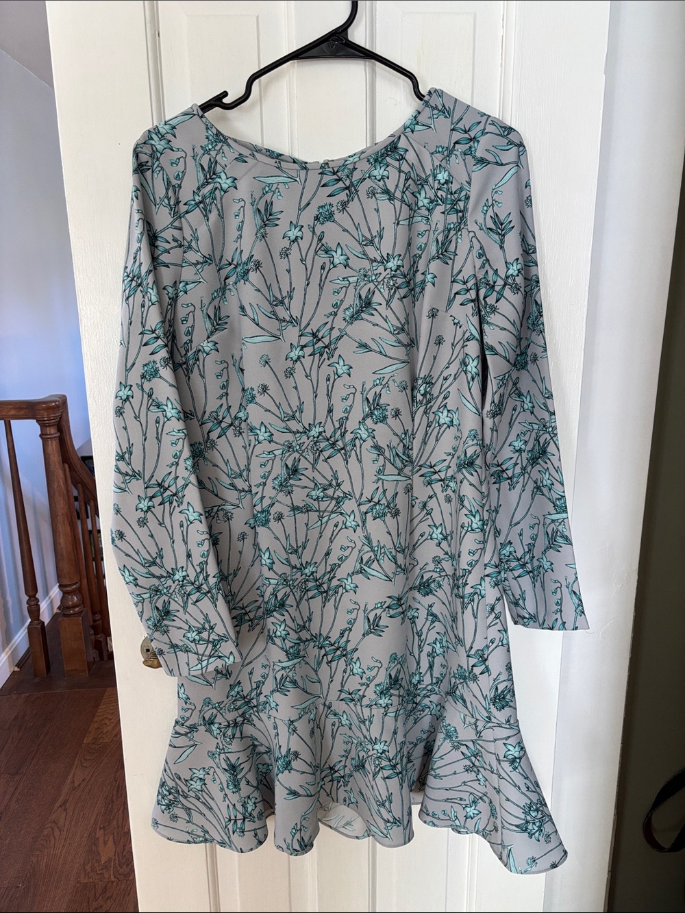 Banana Republic Gray Dress with Teal Floral Print, Long Sleeve